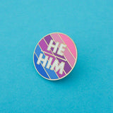 He/Him Enamel Pronoun Pin: Bright Rainbow