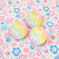 He/Him Enamel Pronoun Pin: Bright Rainbow